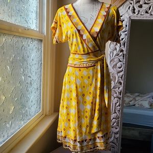 Diane von Furstenberg yellow silk wrap dress